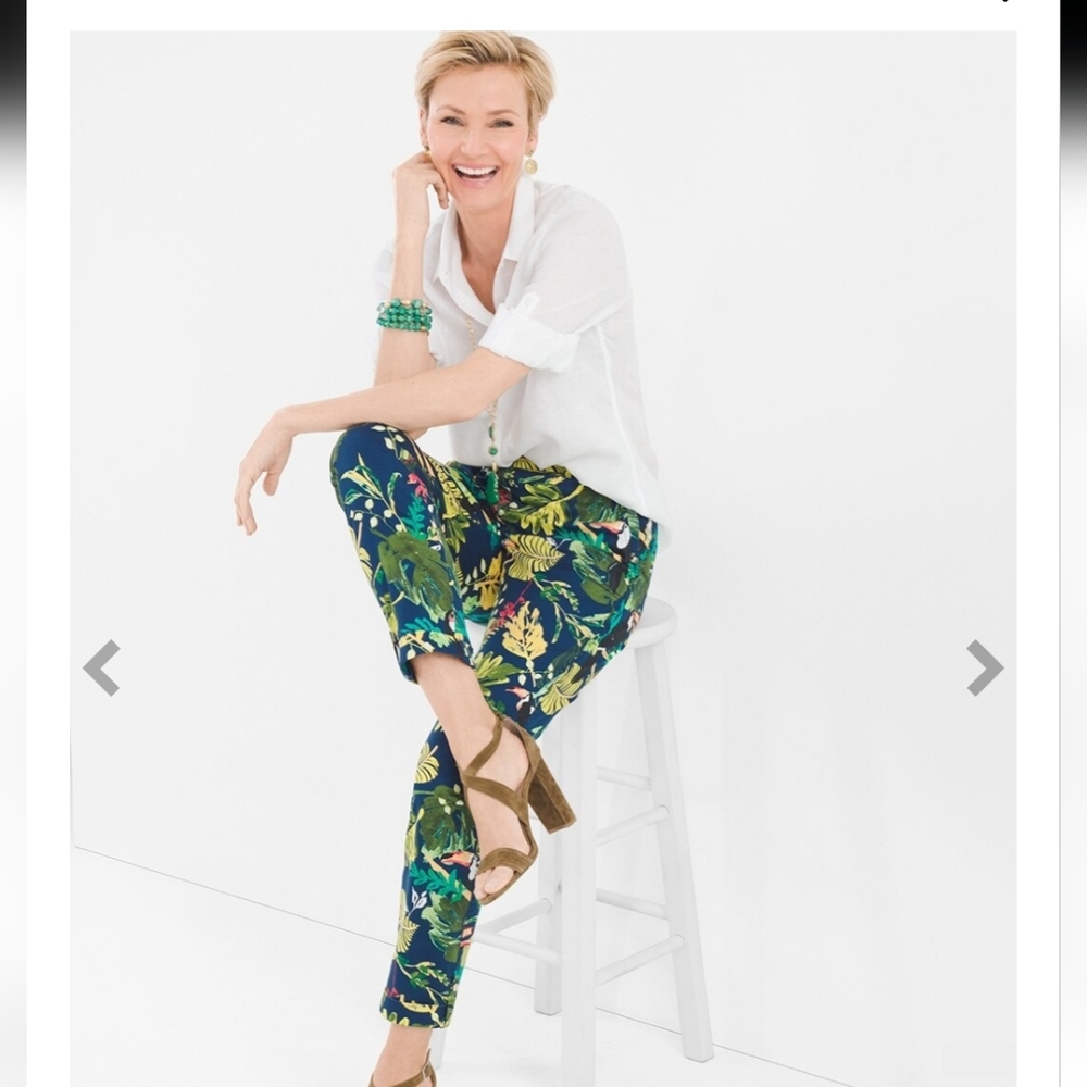 nwt CHICO'S comfort waist luxe tropical cuffed pant 1 ankle length trouser 8/M